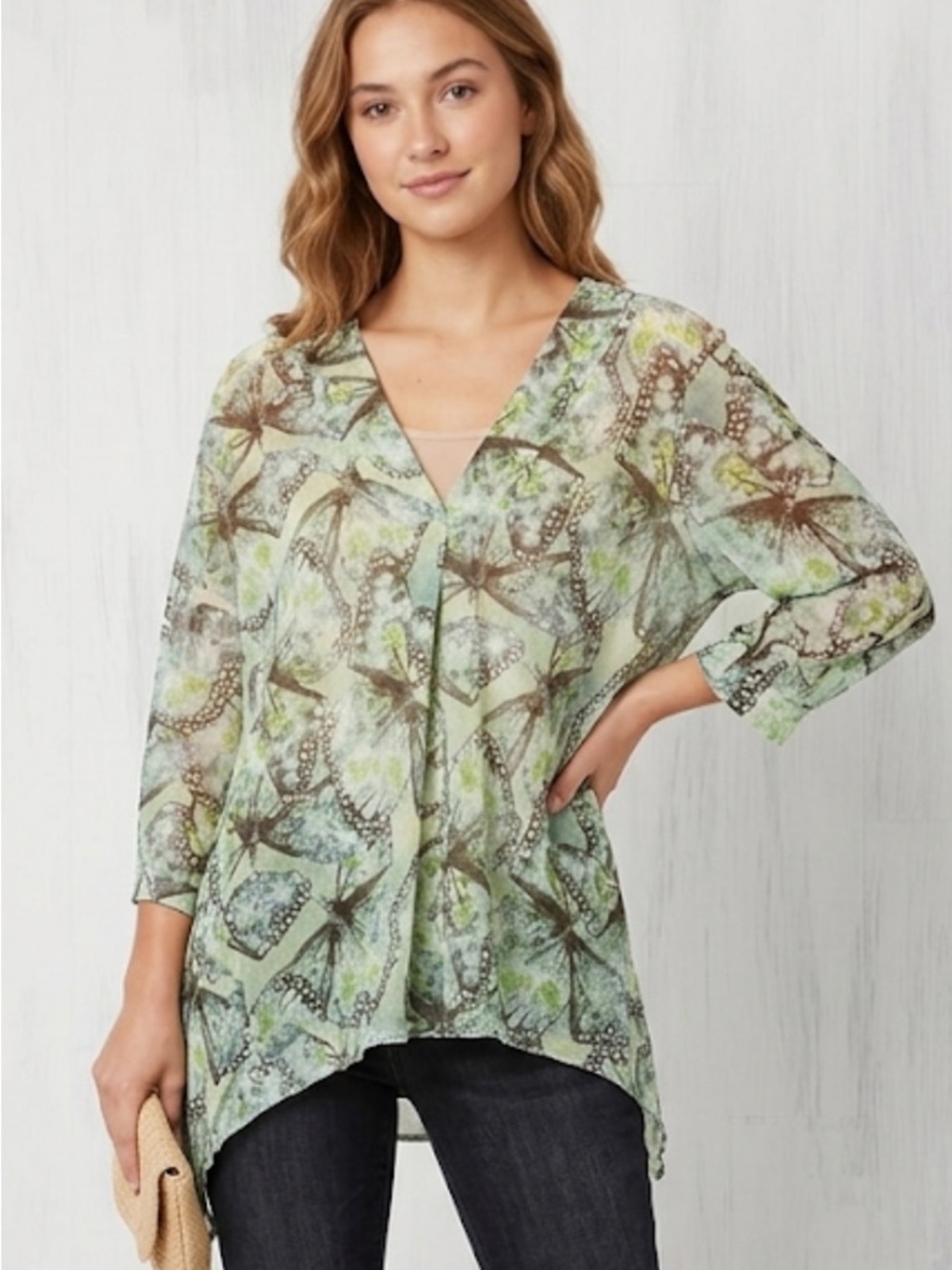Wilde Green‎ Butterfly Sheer Flowy Fairycore Blouse Size XL